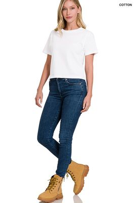 Crew Neck Cropped Tee, White