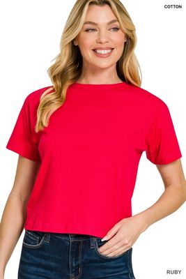 Crew Neck Cropped Tee, Ruby