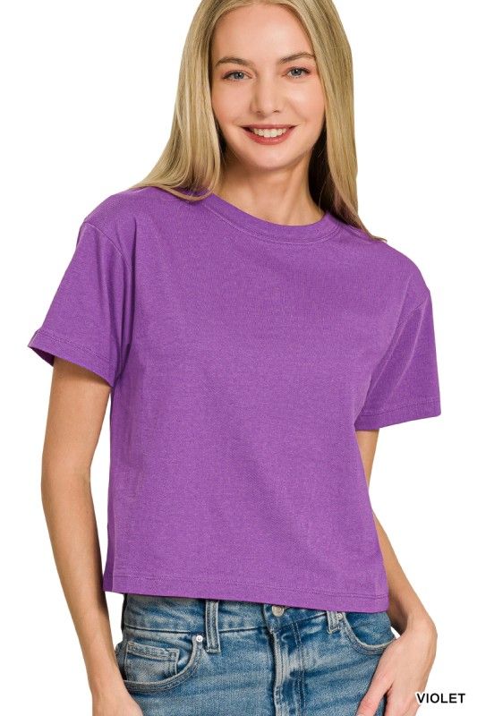 Crew Neck Cropped Tee, Violet