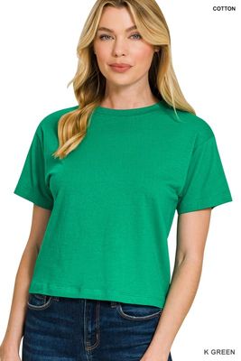 Crew Neck Cropped Tee, Green