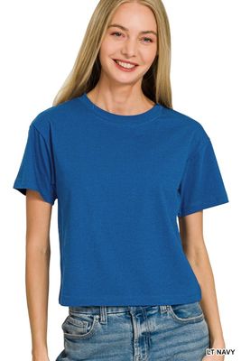 Crew Neck Cropped Tee, Navy