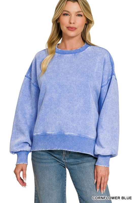 Fleece Pullover, Cornflower Blue