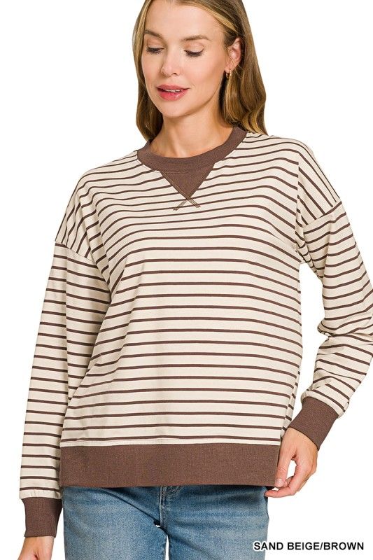The Everyday Stripe Pullover, Sand/Brown