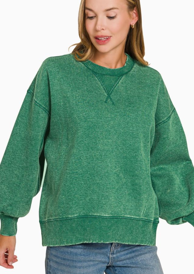 Acid Wash Pullover, Green