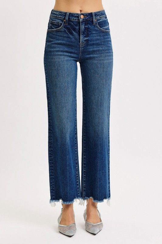 RISEN High Rise Ankle Straight, Dark Wash