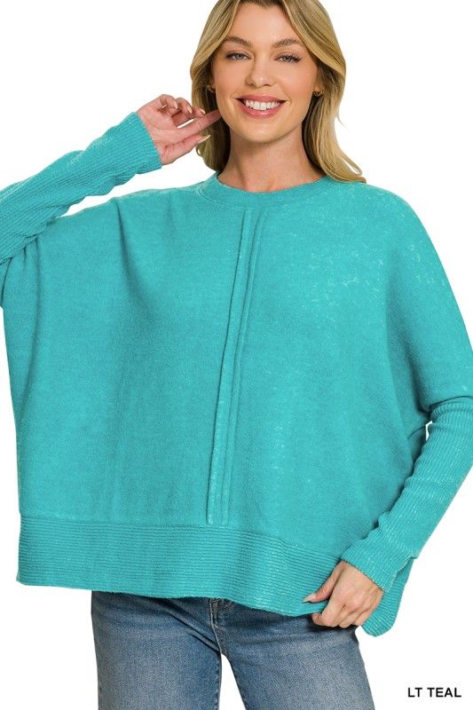 Brushed Mélange Hacci Sweater, Teal
