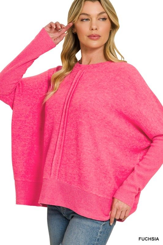 Brushed Mélange Hacci Sweater, Fuchsia