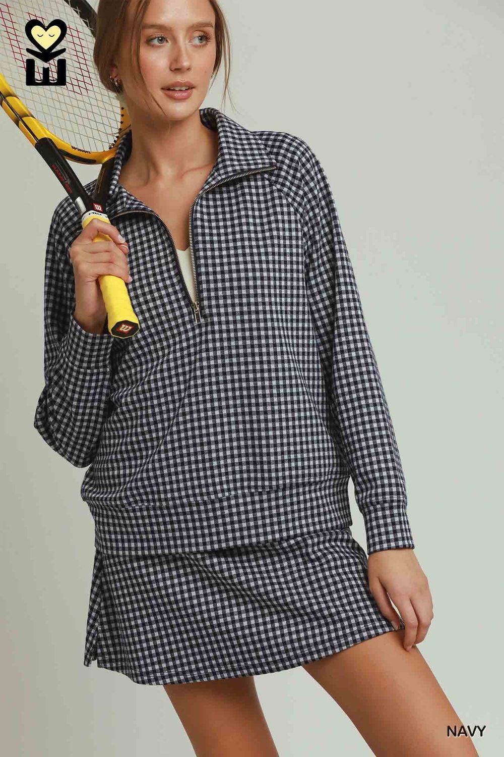 Gingham Skort Set, Navy