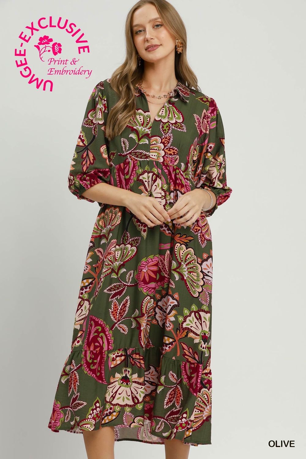 The Willow Paisley Midi Dress, Olive Mix