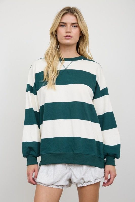 Oversized Striped Top, Hunter