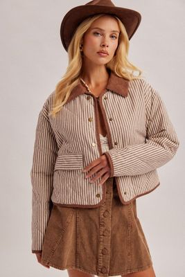 Striped Quilted Jacket, Brown