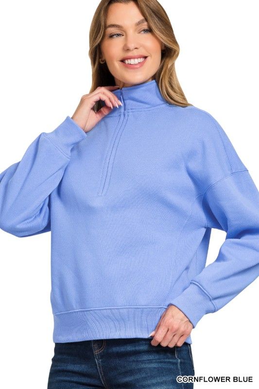 Fleece Half Zip, Cornflower Blue