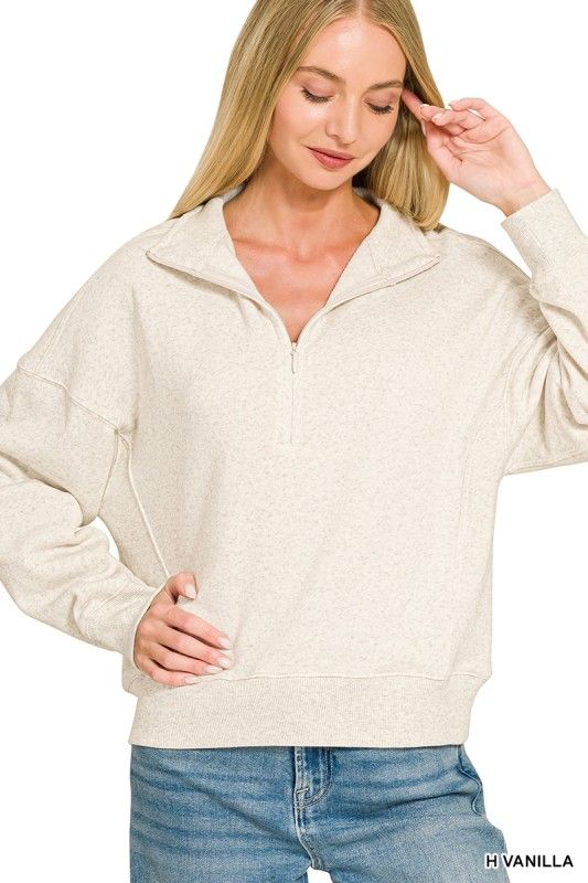 Fleece Half Zip, Bone