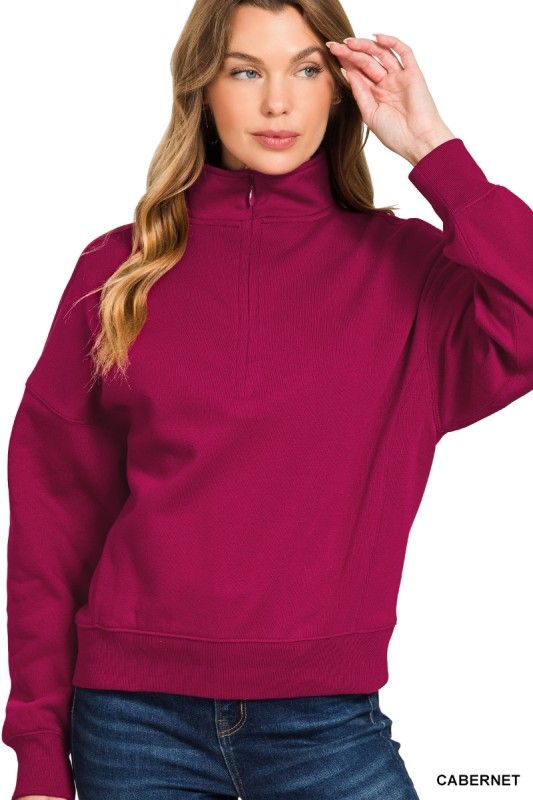 Fleece Half Zip, Cabernet