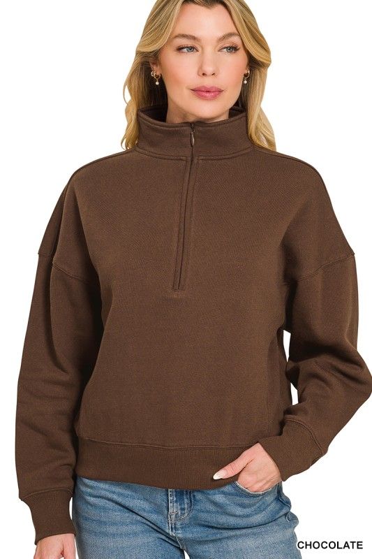 Fleece Half Zip, Chocolate