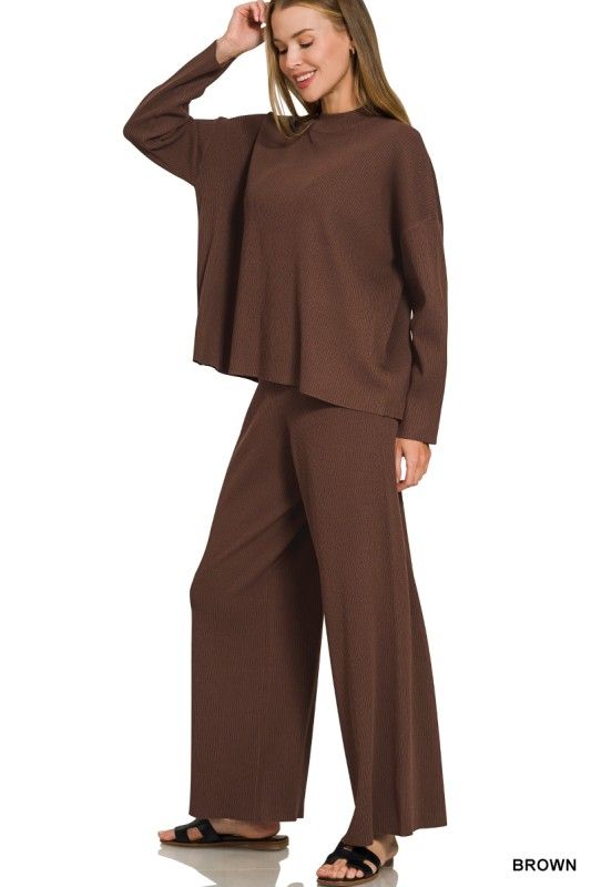 ZENANA Viscose Sweater Set, Brown