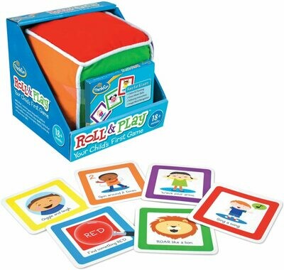 Roll & Play - Cubo de felpa de colores con tarjetas de órdenes (en inglés)