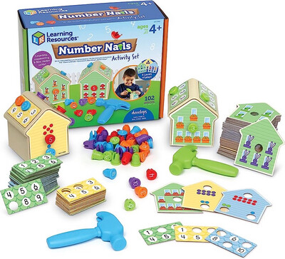 Number nails activity set/ Set de motricidad fina de casitas numéricas y martillos LER3063