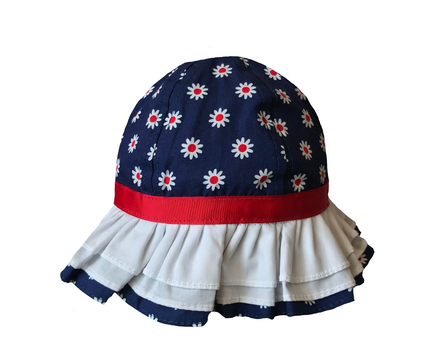 Wee Ones Red, White, & Blue Flowers Sunhat (Tie Strap)