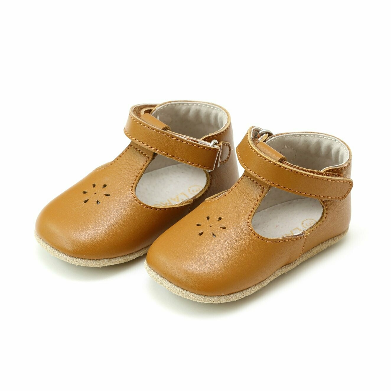 L'Amour Lisette T-Strap Mary Jane Crib Shoes (Infant) - Caramel
