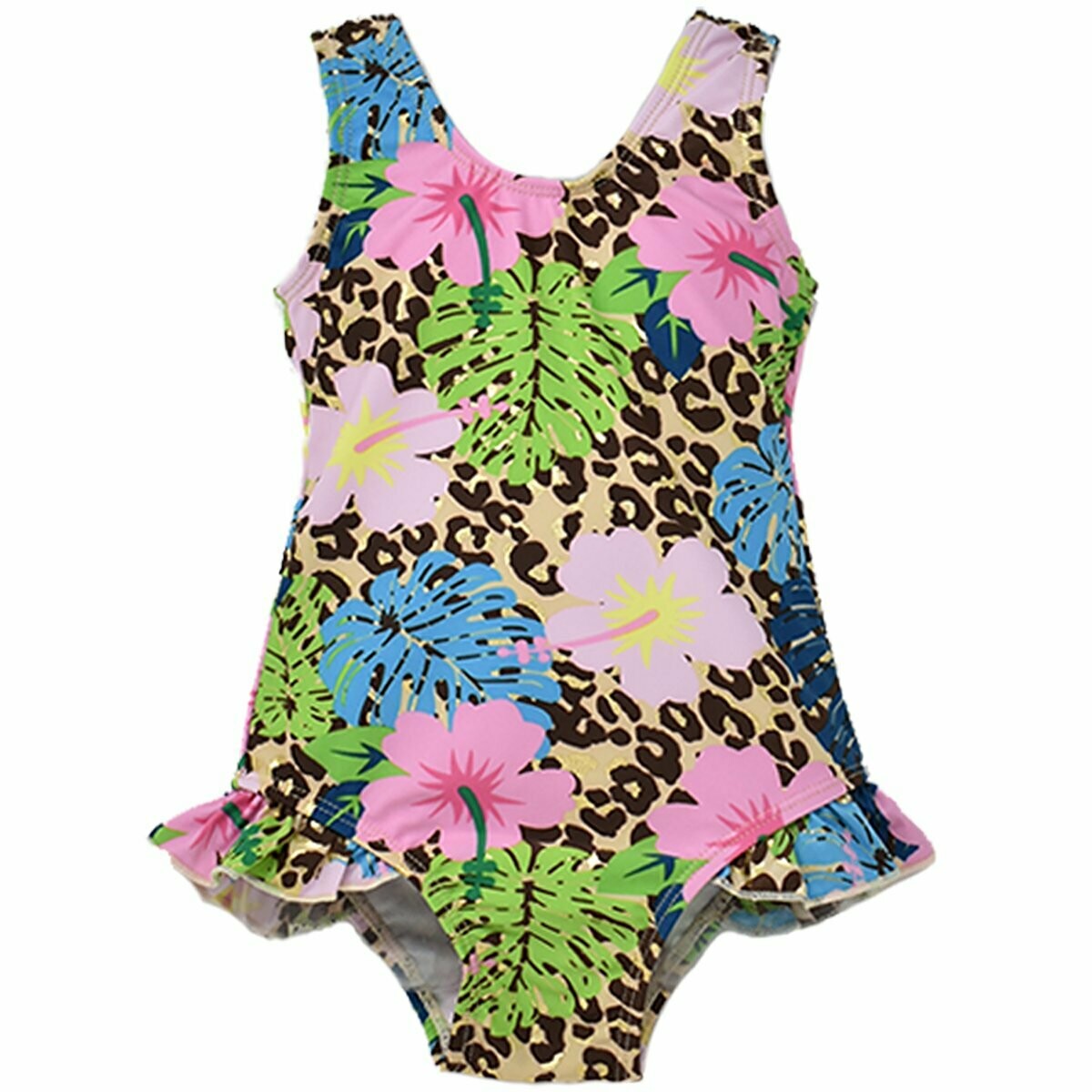 Flap Happy UPF 50 Delaney Hip Ruffle Swimsuit - Cheetah Blooms