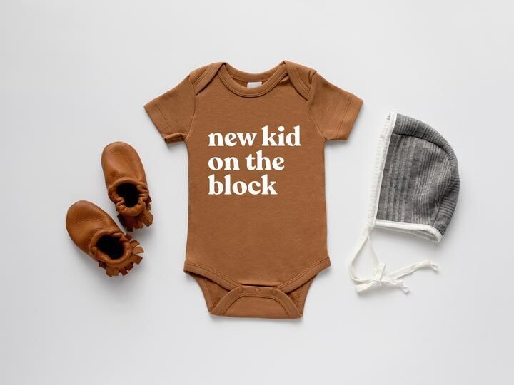 Glad Folk - &quot;New Kid On The Block&quot; Organic Baby Bodysuit (Burnt Orange)