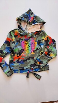 Baby Sara rainbow camo soft knit hoodie w/ front tie