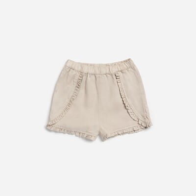 Miles The Label beige ruffle woven shorts