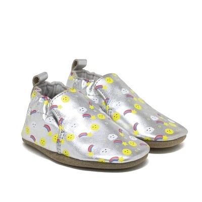 Robeez Sun Rainbow clouds silver leather soft sole shoes
