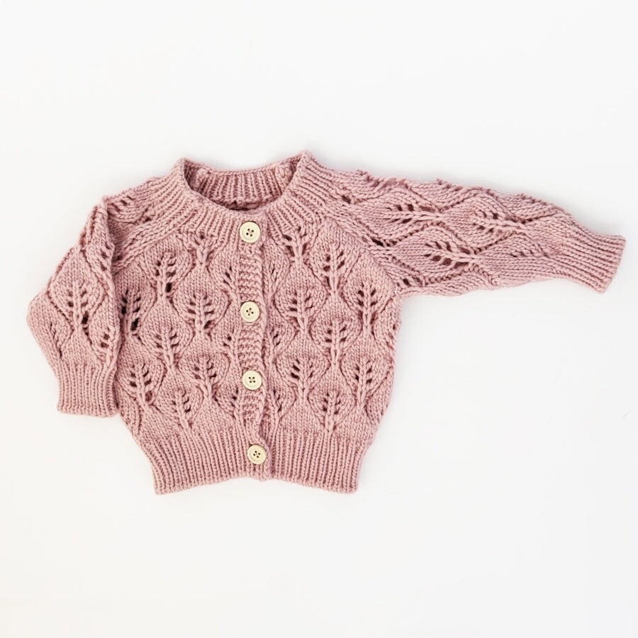 Huggalugs leaf lace cardigan sweater-rosy