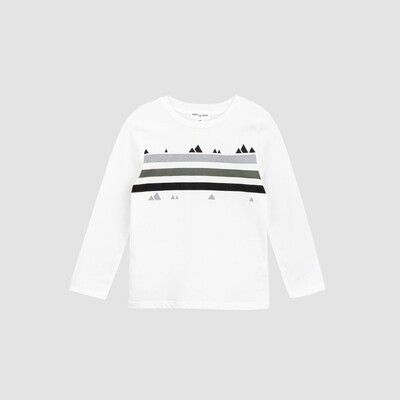 Miles the label boys organic cotton l/s top knit-off white with stripes and mountain tops