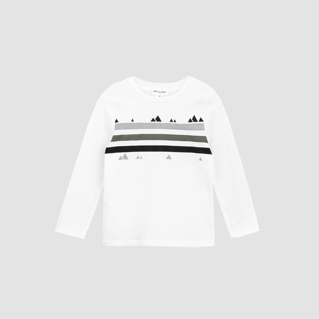 Miles the label boys organic cotton l/s top knit-off white with stripes and mountain tops
