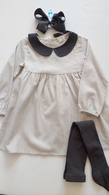Petit Lem L/S organic flannel dress with charcoal grey tights set