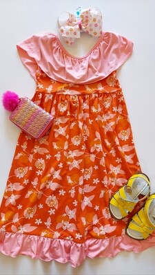 Kickee Pants bamboo girls print Villa Dress-Poppy Orange Blossom