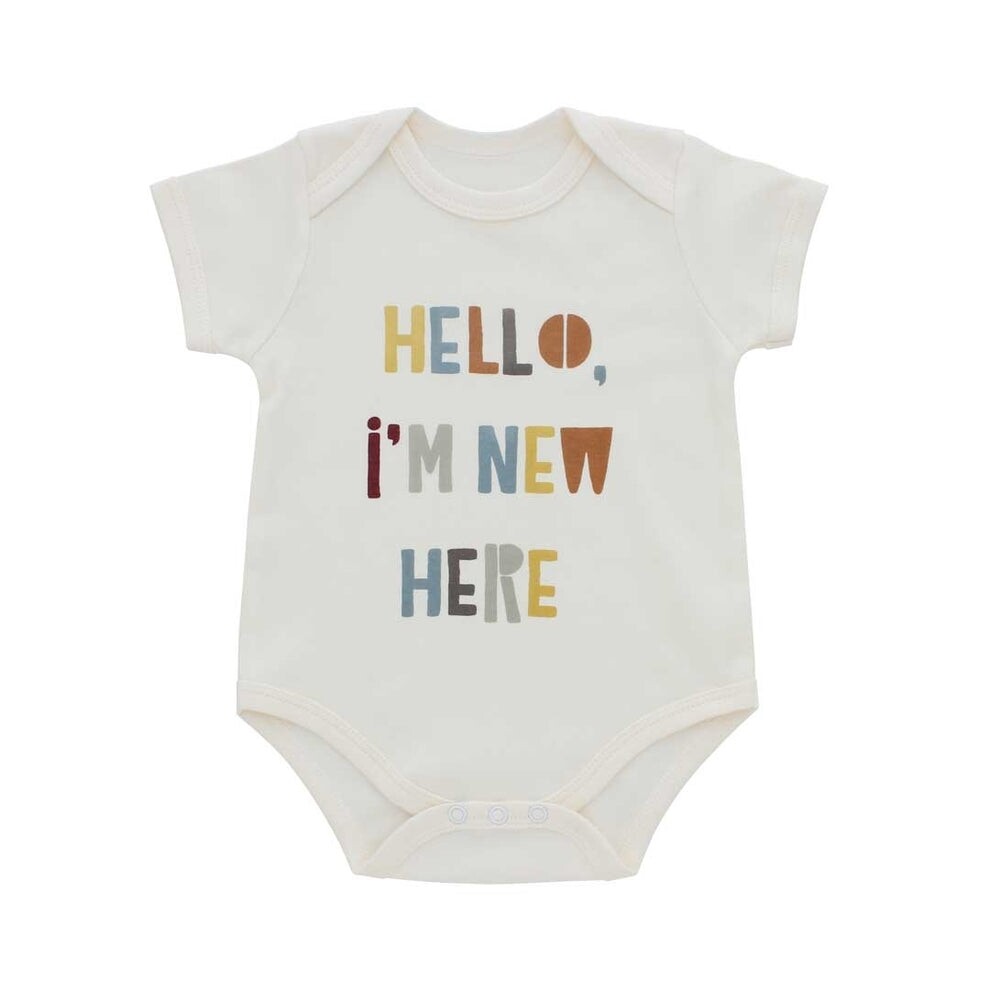 Emerson and Friends&quot;Hello I&#39;m New Here&quot; cotton onesie