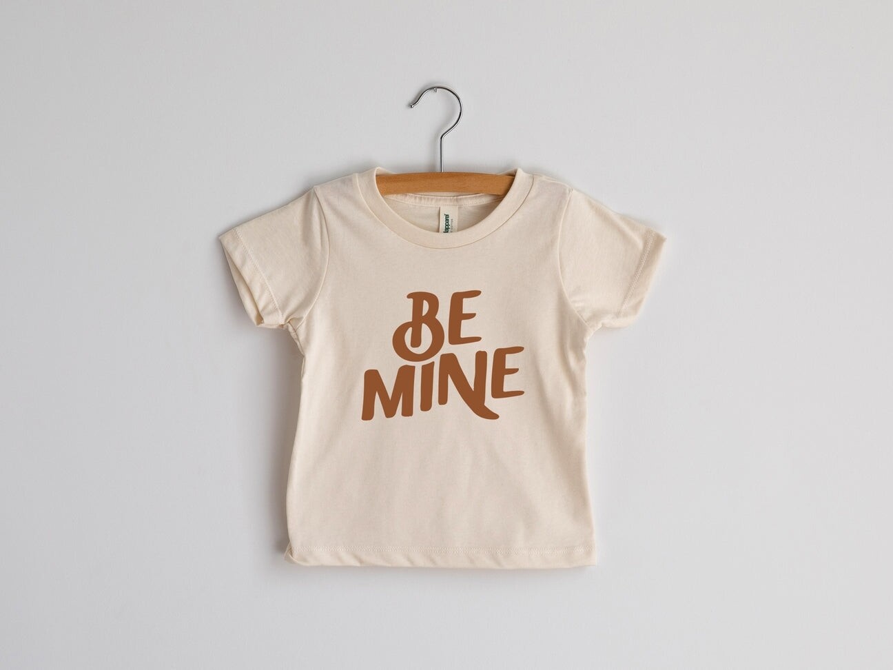 Gladfolk organic cotton short sleeved BE MINE camel ink T Shirt