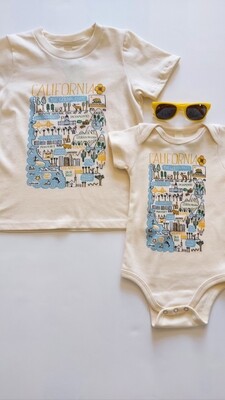Morado Designs &quot;California Boutique Map&quot; organic cotton T Shirt or Onesie- Made in the USA