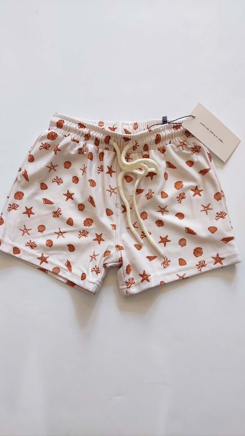 Baby Sprouts terracotta shells swim trunks, recycled polyester-