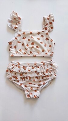 Baby Sprouts terracotta ruffle shell 2 pc. swimsuit, recycled polyester-