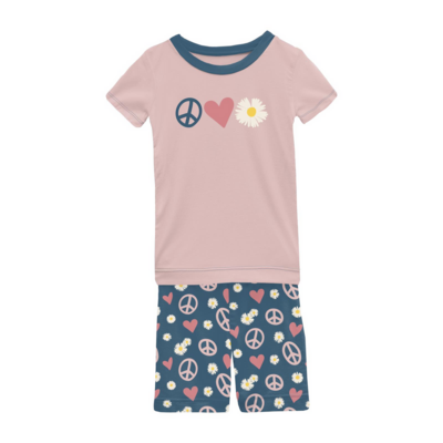 Kickee Pants Bamboo short sleeve shorts pajama set- peace, love and happiness