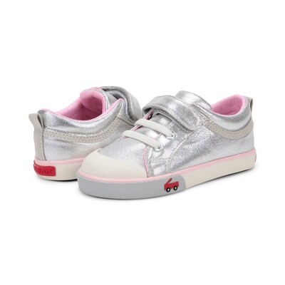 See Kai Run Kristin silver/pink metallic canvas sneakers