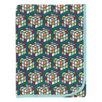 Kickee Pants Print Swaddling Blanket - Cerulean blue Puzzle Cube