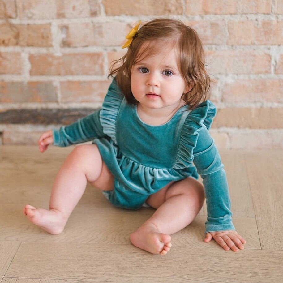 Ollie Jay Leah Romper in Aspen Blue Velvet