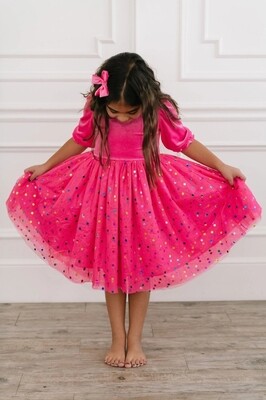 Ollie Jay Diana twirl dress in Confetti Pop- hot pink