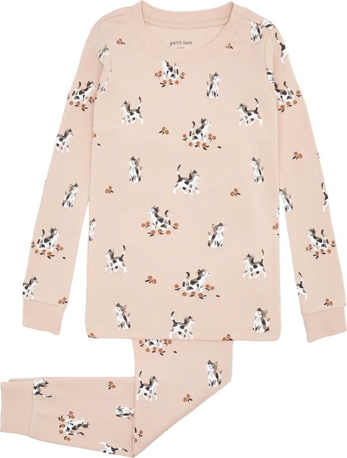 Petit Lem organic cotton pink kitty pajamas 2 pc set