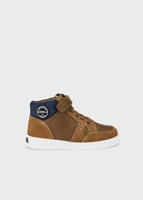Mayoral eco friendly high top sneaker boots, sustainable leather-camel