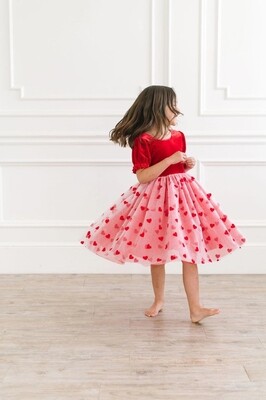 Ollie Jay Rose twirl dress in hearts- red valentine