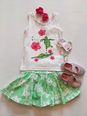 Havengirl cotton tank top- hibiscus and turtles