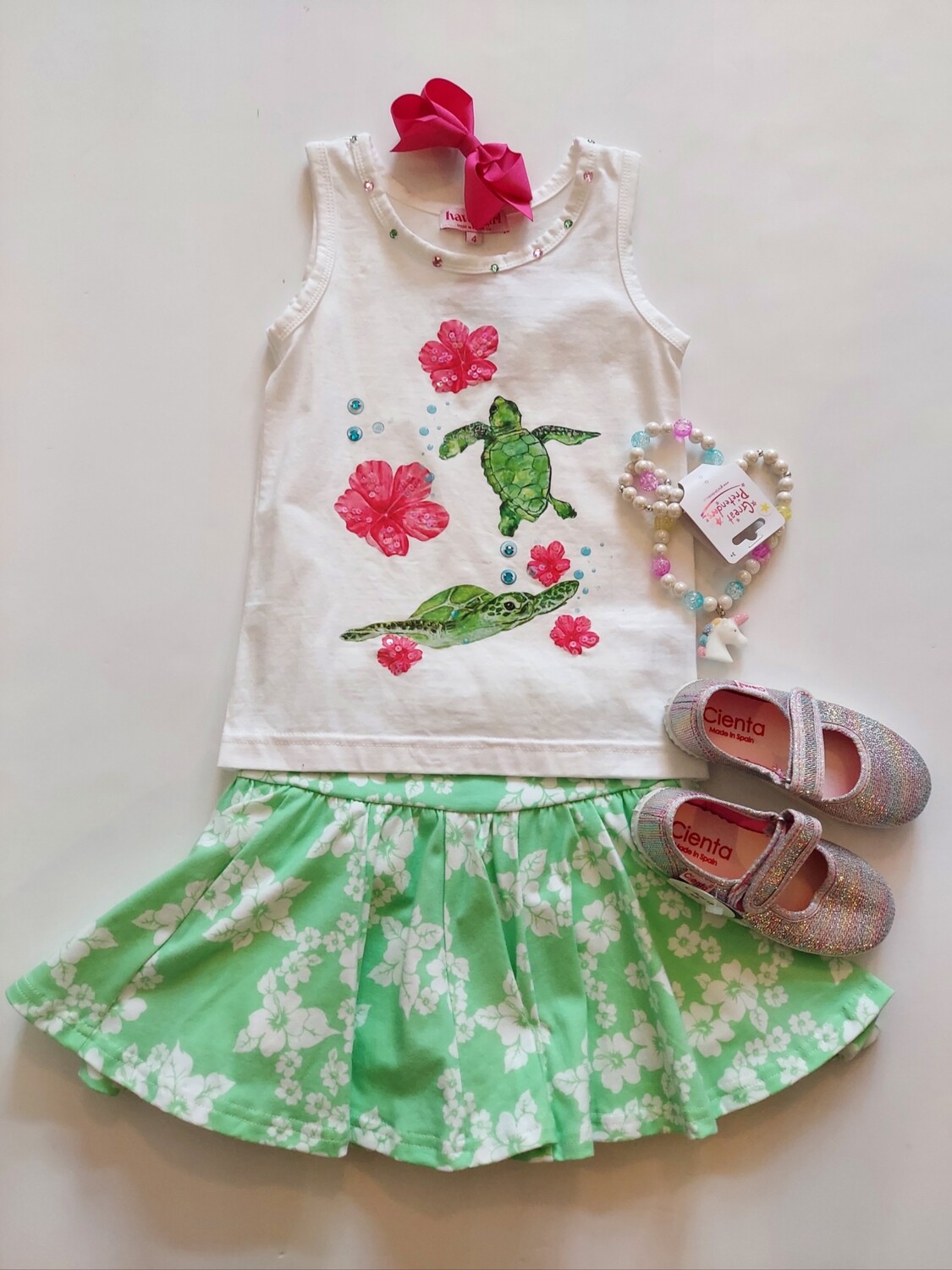 Havengirl cotton tank top- hibiscus and turtles