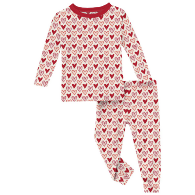 Kickee Pants bamboo print 2 piece pajamas set-Natural Heart Doodles